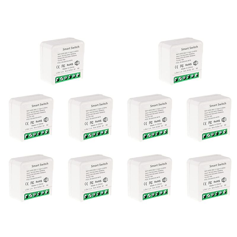 Smart Relay Tuya - 10X миниатюрный умный Wi-Fi релейный выключатель,
