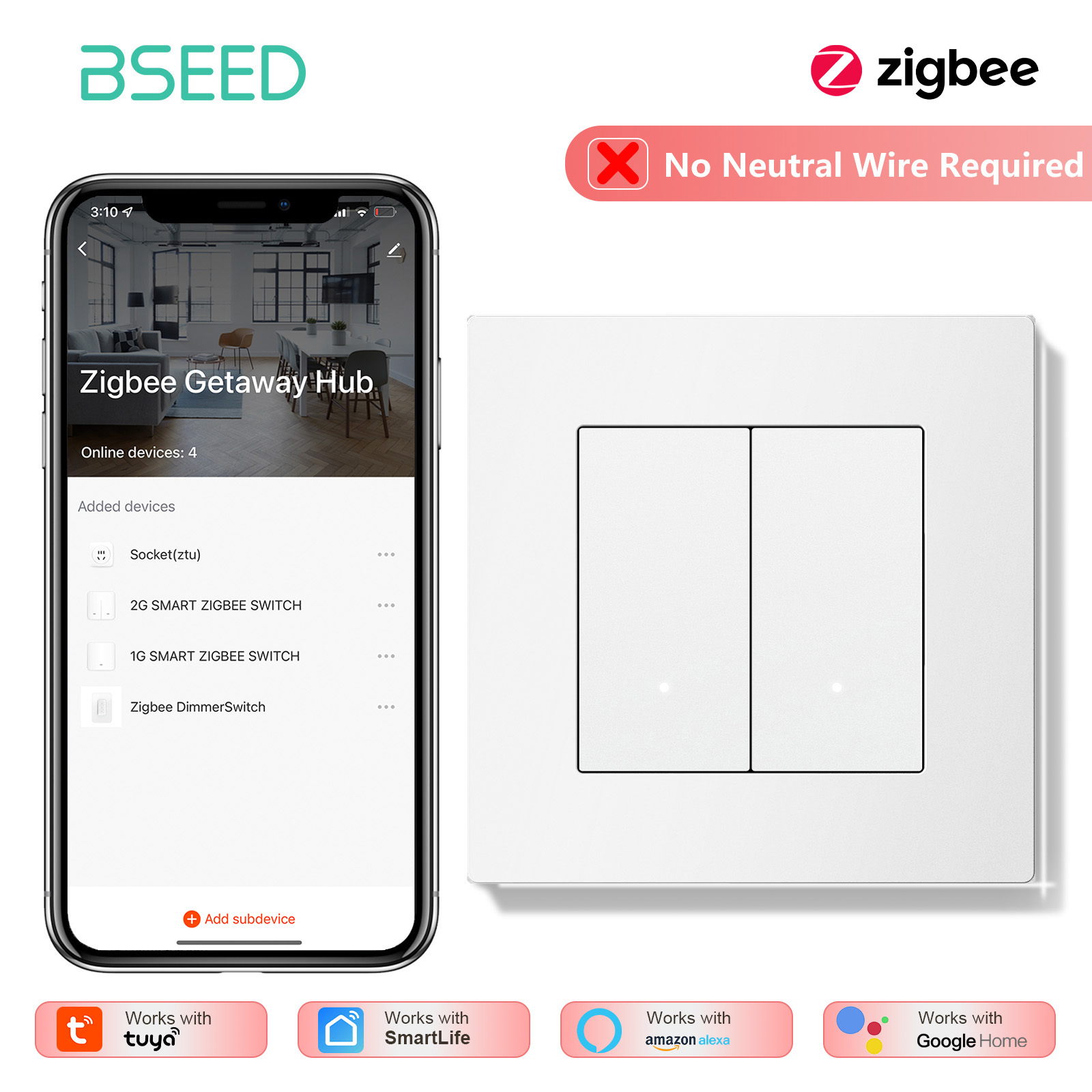 BSEED 1/2/3/4-клавишный Zigbee – обзор и цена Tuya 4 Channel