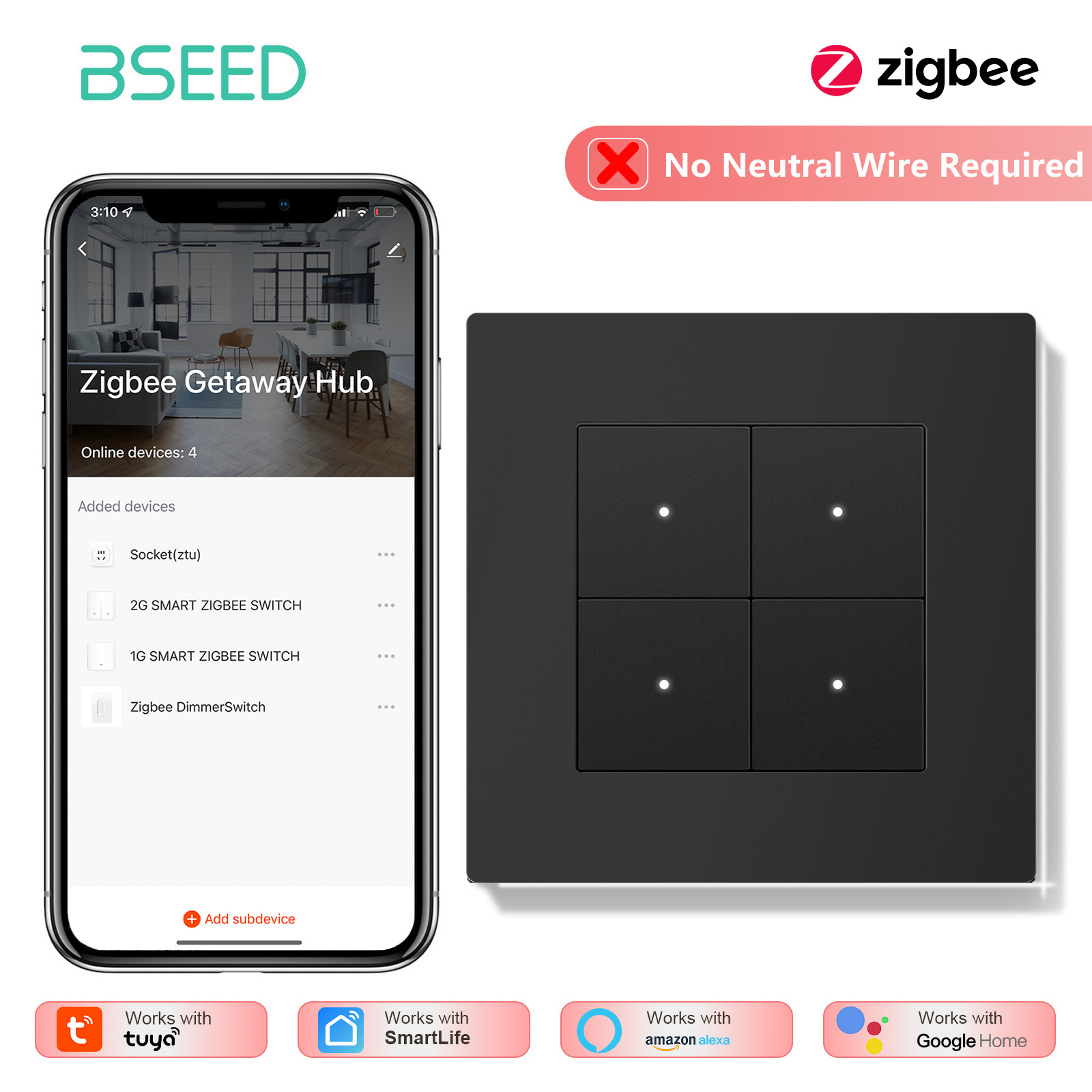 BSEED 1/2/3/4-клавишный Zigbee – обзор и цена Tuya 4 Channel